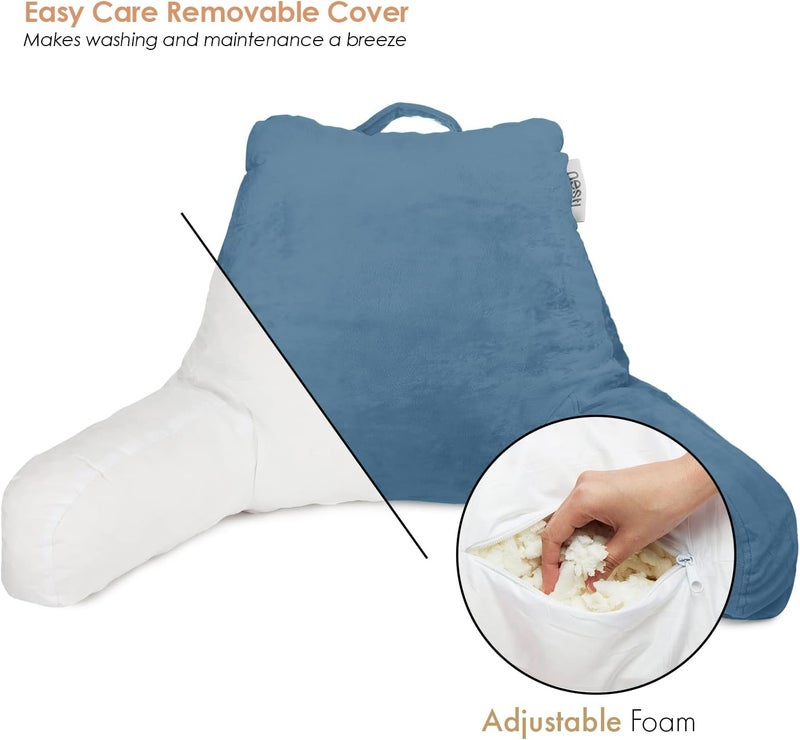 Nestlé Reading Pillow with Shredded Memory Foam, Designed for Sitting Up in Bed and Couch, Back and Arms Adjustable Support for Adult & Teens Backrest Pillows for Reading, Washable Cover, Blue Heaven - Image 4